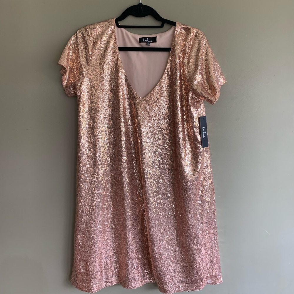NWT Lulu's Gold Sequin Shift Dress